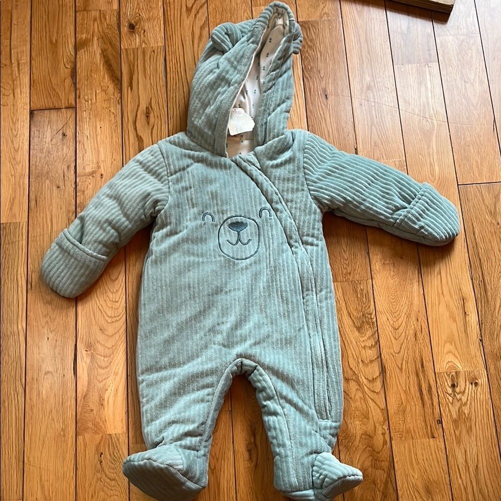 NWT First Wish Green Quilted Footie One Piece Winter/ Snow Suit